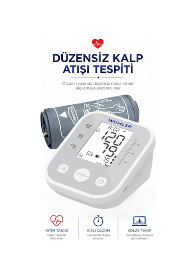 Wohler Üst Koldan Ölçer Dijital Tansiyon Aleti , Nabız Ölçer, TYPC-E , 99 Ölçüm Hafıza Çantalı
