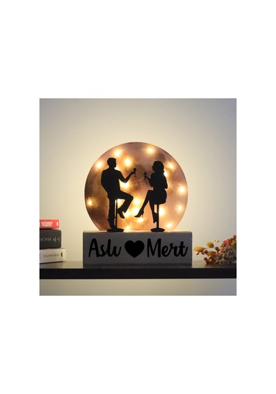 Led Işıklı Pleksi Dolunay Kişiselleştirilebilir Dekoratif Biblo Date Sevgili Anahtar Askılığı Sarı - 737330846