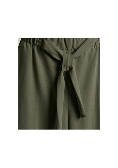 Milera Haki Yüksek Bel Bağlamalı Kuşaklı Geniş Paça Kumaş Pantolon Haki - 885536348 Haki