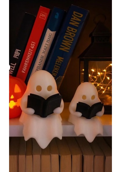 Housetrend Kitap Okuyan Hayalet Figürü 2'li Kullanım Masaüstü Dekoru Hediye Biblo Figür Halloween Dekoratif Diğer