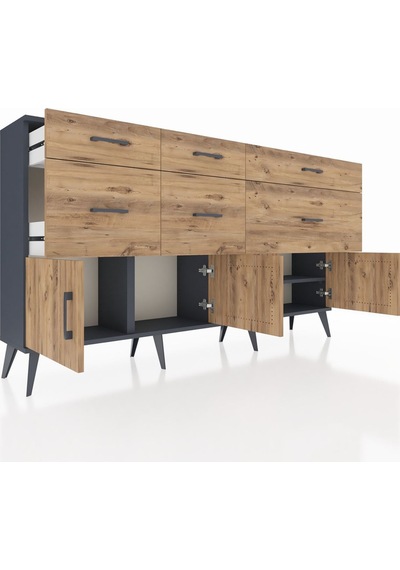 Arges Konsol Tek Raflı 6 Çekmeceli 4 Kapaklı 176x30x99 Antrasit-çam Atlas Çam - Antrasıt Arges Konsol Tek Raflı 6 Çekmeceli 4 Kapaklı 176x30x99 Antrasit-çam Atlas Çam - Antrasıt