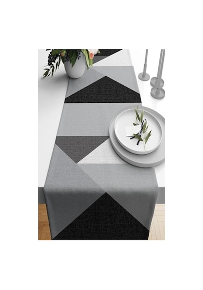 Geometrik Desenli 40x140 Cm Leke Tutmaz Kumaş Masa Örtüsü Açık Bej