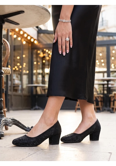 Nesilshoes Nesil Shoes Özma 970 Siyah Topuklu Taşlı Kadın Ayakkabı