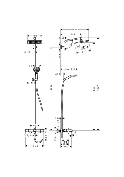 Hansgrohe Crometta E Duş Kolonu 240 1 Jet, Banyo Termostatı İle Krom Krom