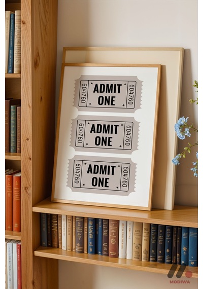 Admit One Sinema Bileti, Ahşap Çerçeveli Duvar Tablosu - Film Severlere Hediye