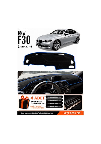 Bmw F30 2010-2018 Uyumlu Torpido Koruma, Torpido Örtüsü, Torpido Kılıfı - Siyah-mavi - Bm005