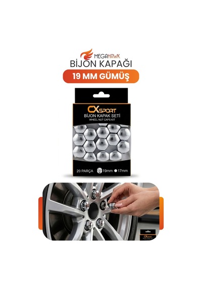 Bijon Kapağı 19 Mm Gümüş 20 Parça Set Jant Bijon Koruyucu Kapak Universal