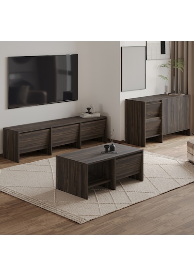 Laris Üçlü Set Tv Sehpası, Konsol Ve Orta Sehpa İle Modern Yaşam Alanları İçin Takım Ceviz Laris Üçlü Set Tv Sehpası, Konsol Ve Orta Sehpa İle Modern Yaşam Alanları İçin Takım Ceviz