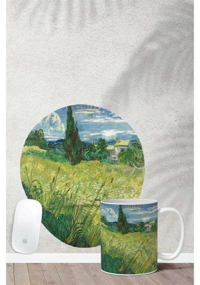 Van Gogh Greenfield Desenli Bilek Destekli Mouse Pad Kupa Seti Mousepad