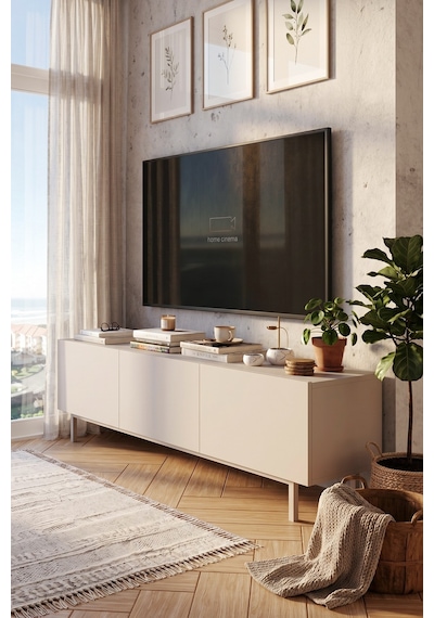 Coast Tv Ünitesi Sehpası 3 Kapaklı Ahşap Ayaklı 180cm Kumsal Co1-co Bej