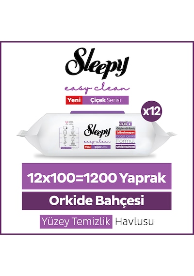 Sleepy Easy Clean Orkide Bahçesi Yüzey Temizlik Havlusu Mendili 12x100 (1200 Yaprak)