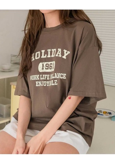 Kozia Outdoors Malkoçbey Holiday Baskili Oversize Unisex Basic T-shirt Kahverengi