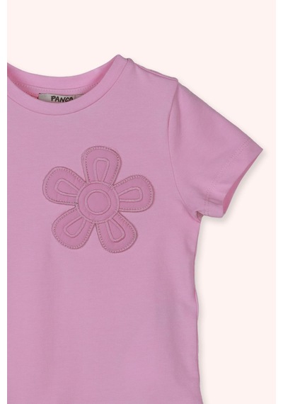 Panço Kız Çocuk Çiçek Motifli T-shirt Pembe