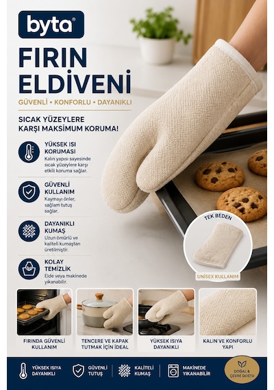 Isıya Dayanıklı Fırın Eldiveni Kalın Mutfak Eldiveni Fırın Tepsisi Tencere Ve Tava Tutacağı Krem