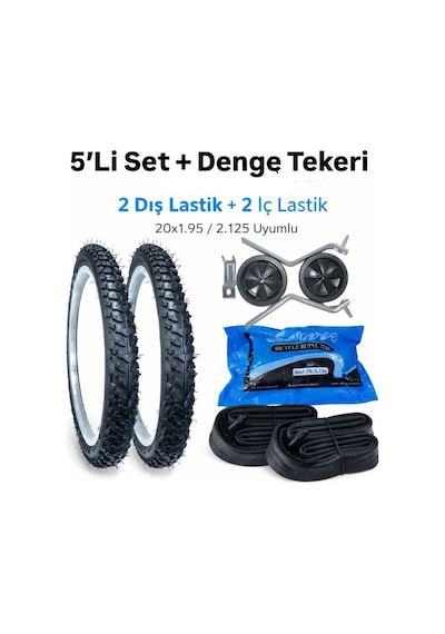 20x1.95 Bisiklet Lastiği Seti 5 Li 2 Dış 2 İç Lastik + 1 Takım Denge Tekerlekleri Çocuk Bisiklet