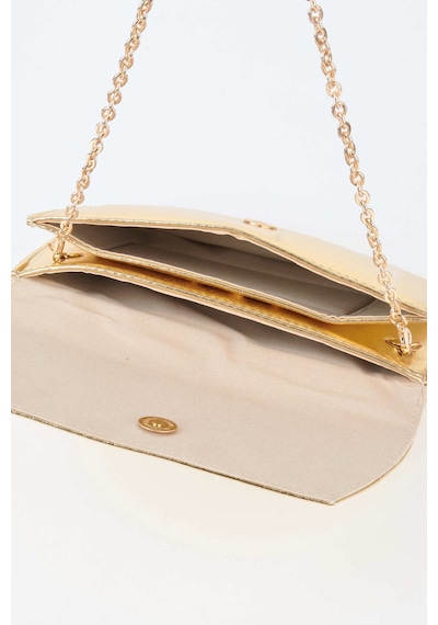 Vivaq Kadın Gold Rugan Zarf Tasarım 2 Bölmeli Mini Zincir Askılı Çıt Çıt Kapama Clutch Ve El Çantası