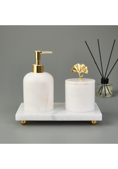 Bath 3'lü Mermer Banyo Seti - Beyaz Çok Renkli