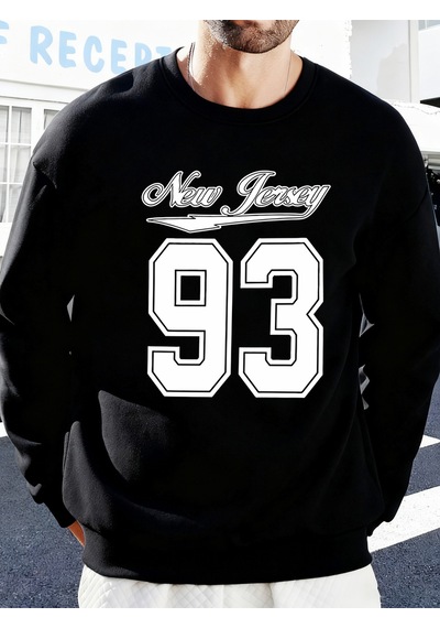 Startmore Startmorenew York Art 93 Mektup Baskı Erkek Moda Kazak Rahat Yumuşak Kazak Polar Spor Sokak Şıklığı So Siyah