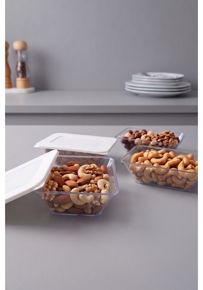 4'lü Mini Prizma Saklama Kabı Erzak Kabı Dolapiçi Organizer 4x300 Ml Çok Renkli