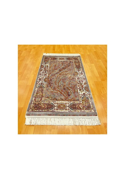 Hayat Ağacı Desenli 90 X150 Cm İpek Halı Gri