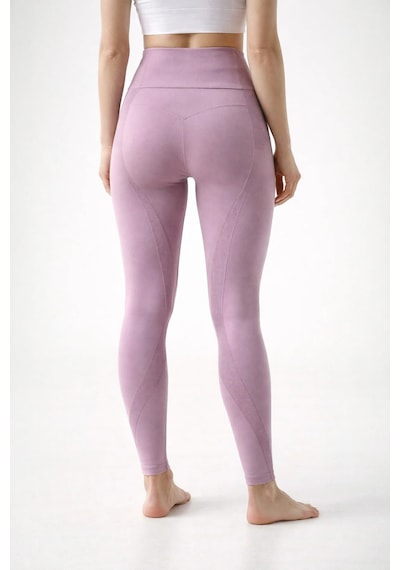 Ayle Moda Yüksek Bel Seamless Spor Tayt Nefes Alan Örme Kumaş Koyu Pembe