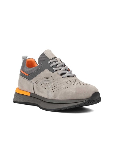 Erkek Gri Kalın Tabanlı Nubuk Deri Sneaker