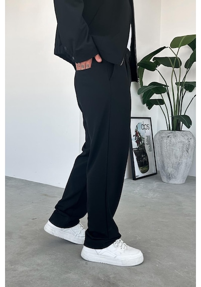Siyah Premium Relaxed Fit Kumaş Pantolon Siyah