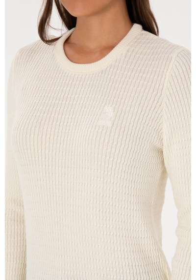 U.S. Polo Assn. Kadın Krem Bisiklet Yaka Basic Kazak 50307763-VR256