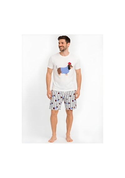 Pijamask Erkek Baskılı Şortlu Pamuklu Yazlık Pijama Takım Beyaz