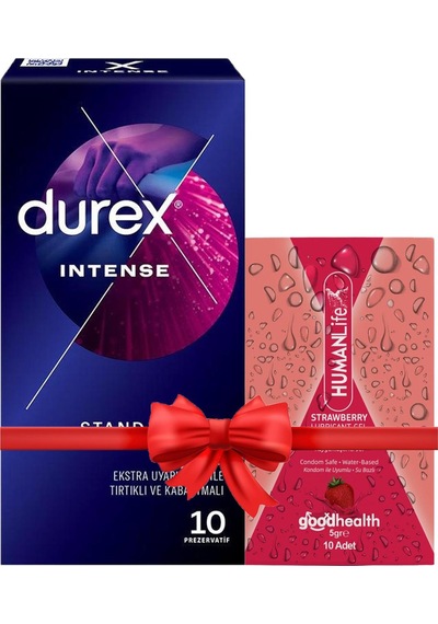 Durex Intense Prezervatif 10'lu + Humanlife 5 Gr X 10 Çilek Aromalı Jel Lubricant