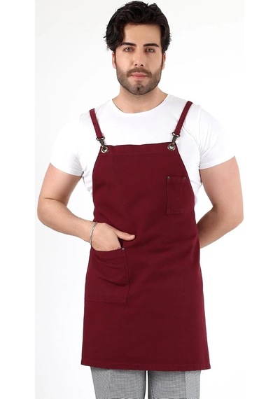 Tr Barista Askılı Önlük Tek Cepli - Bordo Genel