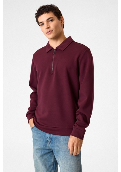 Backandbond Yarım Fermuarlı Bordo Sweatshirt