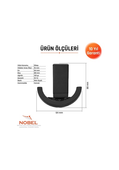 Palmiye Lüks Askı, Metal, Vestiyer Askı, 120 Gr, Dolap Askılık, Duvar Askılığı, Mat Siyah Vidalı 5 Adet