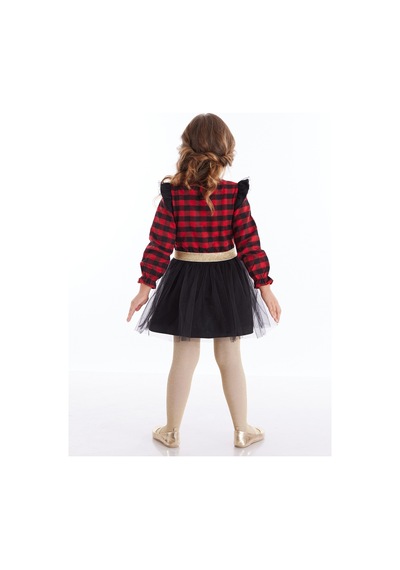 Denokids Mshb&g Unicorn Ekose Tüllü Yılbaşı Kız Kırmızı Elbise Kırmızı