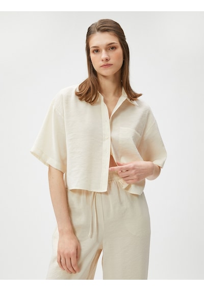 Koton Oversize Crop Gömlek Cepli Kısa Kollu Modal Karışımlı Bej 3sak60007pw 3SAK60007PW063 Ekru