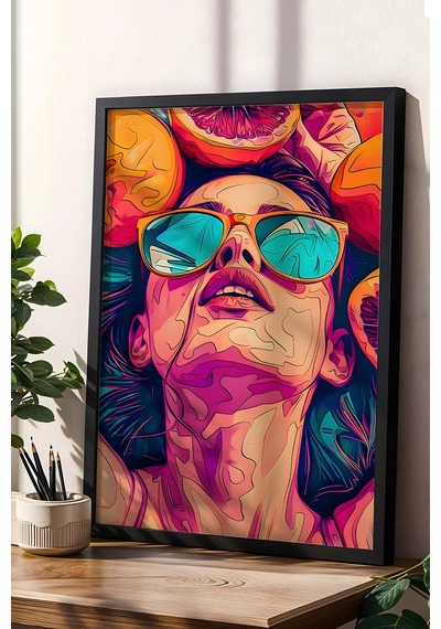 Meyvelerin İçinde Uzanan Kadın Çerçeveli Tablo - Pop Art Poster Tablo