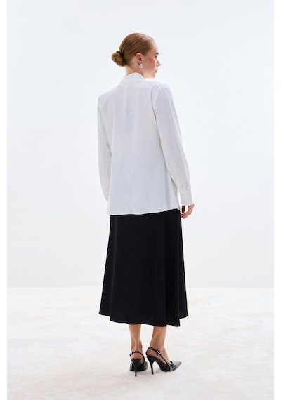 Sateen Degaje Yaka Bluz - Ekru-136736 Ekru