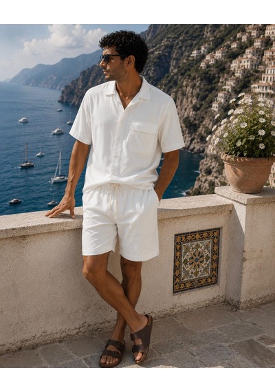 Erkek Premium Kumaş Modal Şort Slim Fit Takım Beyaz 2018dngr Ekru
