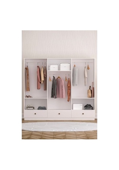 6 Kapaklı Modern Gardırop, Beyaz Suntalam Malzeme Ahşap - Siyah