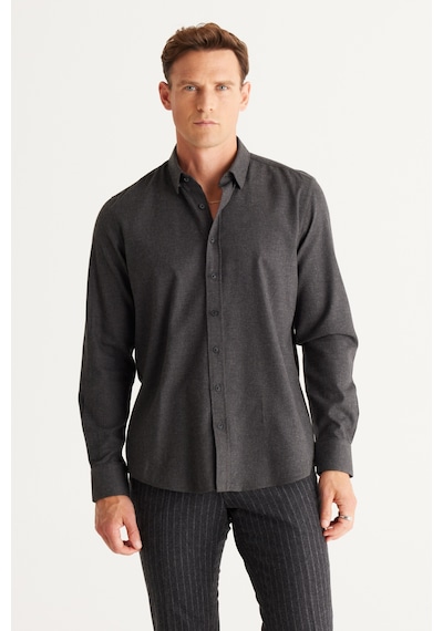 AC&Co / Altınyıldız Classics Erkek Antrasıt Recycle Slim Fit Dar Kesim Gizli Düğmeli Yaka Pamuklu Flanel Oduncu Gömlek Antrasit AC&Co / Altınyıldız Classics Erkek Antrasıt Recycle Slim Fit Dar Kesim Gizli Düğmeli Yaka Pamuklu Flanel Oduncu Gömlek Antrasit