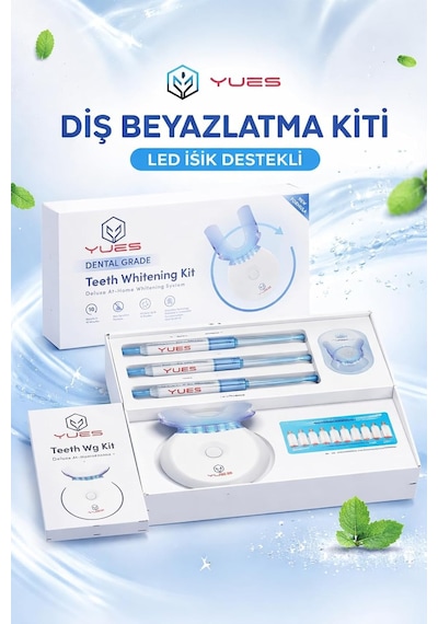 Diş Beyazlatma Kiti, Led Işıklı Ev Tipi Diş Beyazlatıcı Set, 3 X 3 Ml Whitening Gel, Ağızlık Ve Sonuç Skalası, Kahve Çay Sigara Lekeleri İçin