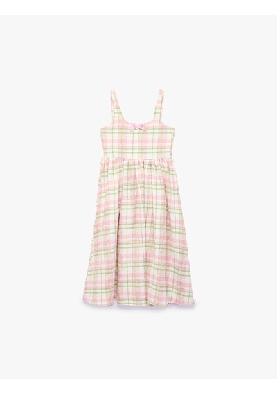 Koton Kare Yaka A Kesim Ekoseli Askılı Elbise Pembe Ekose 6skg80186aw