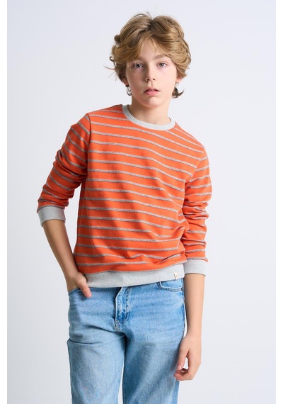 Alexandergardi Alexandergardı Çizgili Bisiklet Yaka Çocuk Sweatshirt Turuncu