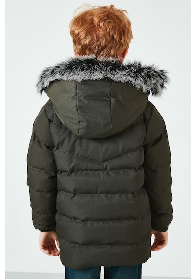 Lela Suni Kürklü Peluş Astarlı Çıkarılabilir Kapüşonlu Erkek Çocuk Mont 5763028 Haki