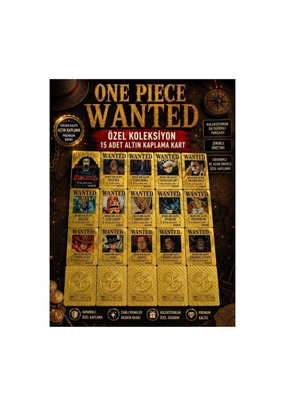 Cantex Tech One Piece Oyun Kartı -wanted Poster Gold Koleksiyon Kartı 15 Li + Çanta Hediyeli