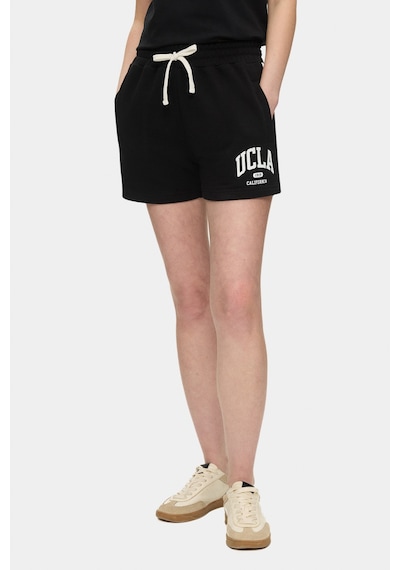 Ucla Lotte Siyah Baskılı Pamuklu Standard Fit Kadın Örme Şort