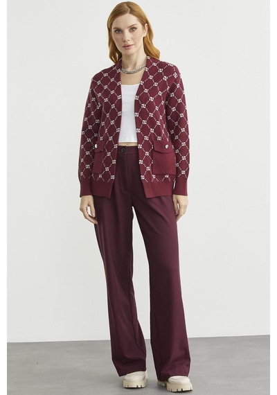 Sementa Logolu Cep Detaylı Oversize Triko Hırka - Bordo Bordo