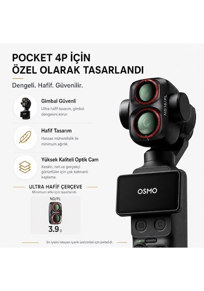 Teknoroket Djı Osmo Pocket 4p Uyumlu Profesyonel 4'lü Filtre Seti Cpl + Nd16 + Nd32 + Nd64 Şeffaf
