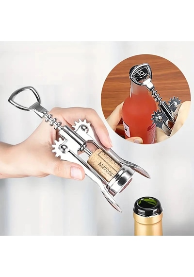 Professional Krom Tirbuşon Metal Tirbüşon Şarap Şişe Açacağı Türbişon Tirbişon Metalik Gri