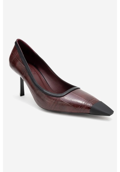 Luvishoes Rona Bordo Baskı Mat Burunlu Kadın Topuklu Ayakkabı Bordo